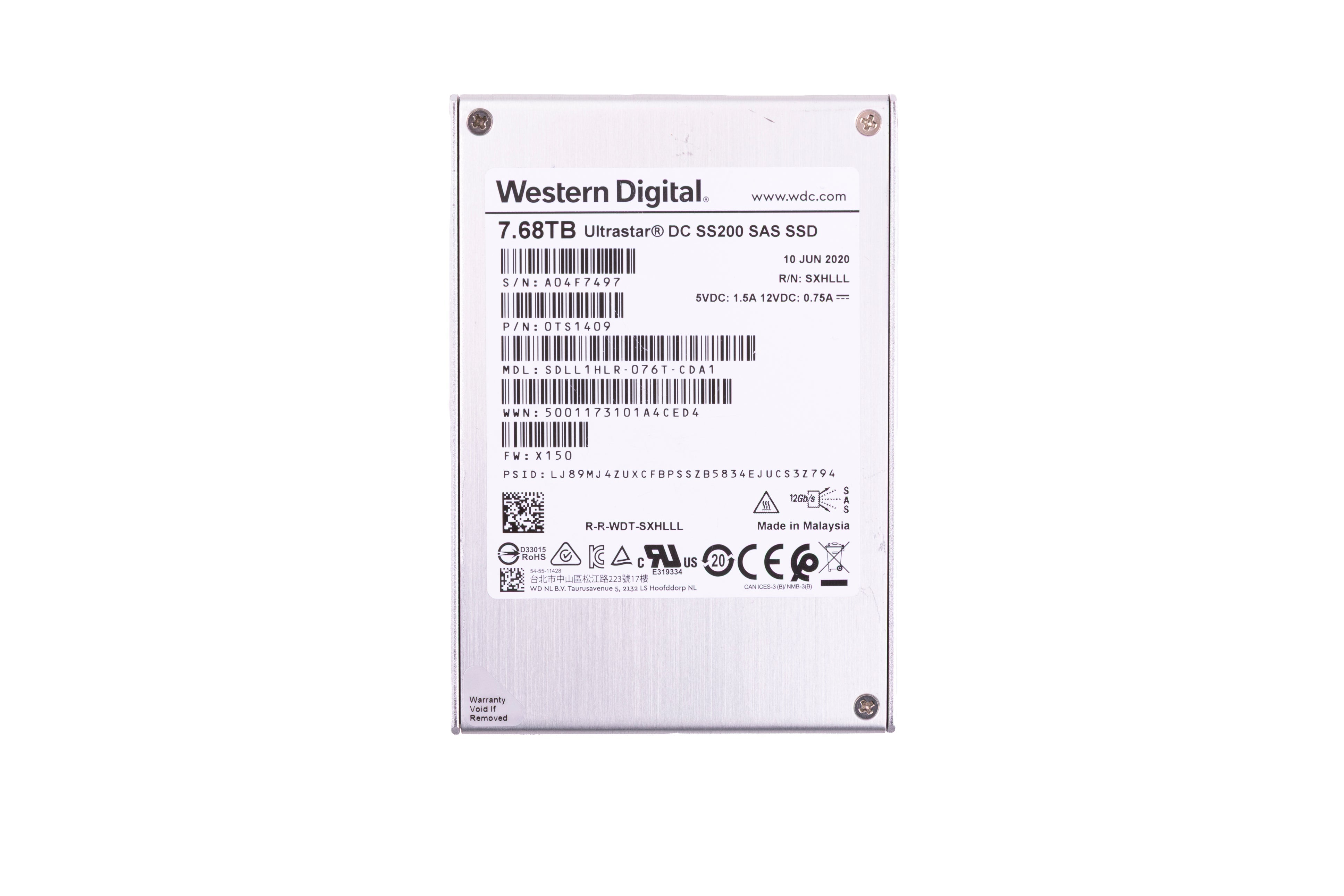 HGST ULTRASTAR SS200 7.68TB SAS 12GB/S 2.5"SSD SDLL1HLR-076T-CDA1  0TS1409 (NO TRAY)