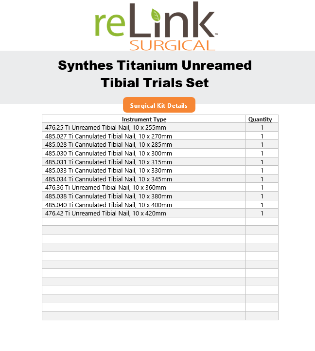 Synthes, Inc. Titanium Unreamed Tibial Nails Surgical Instrument