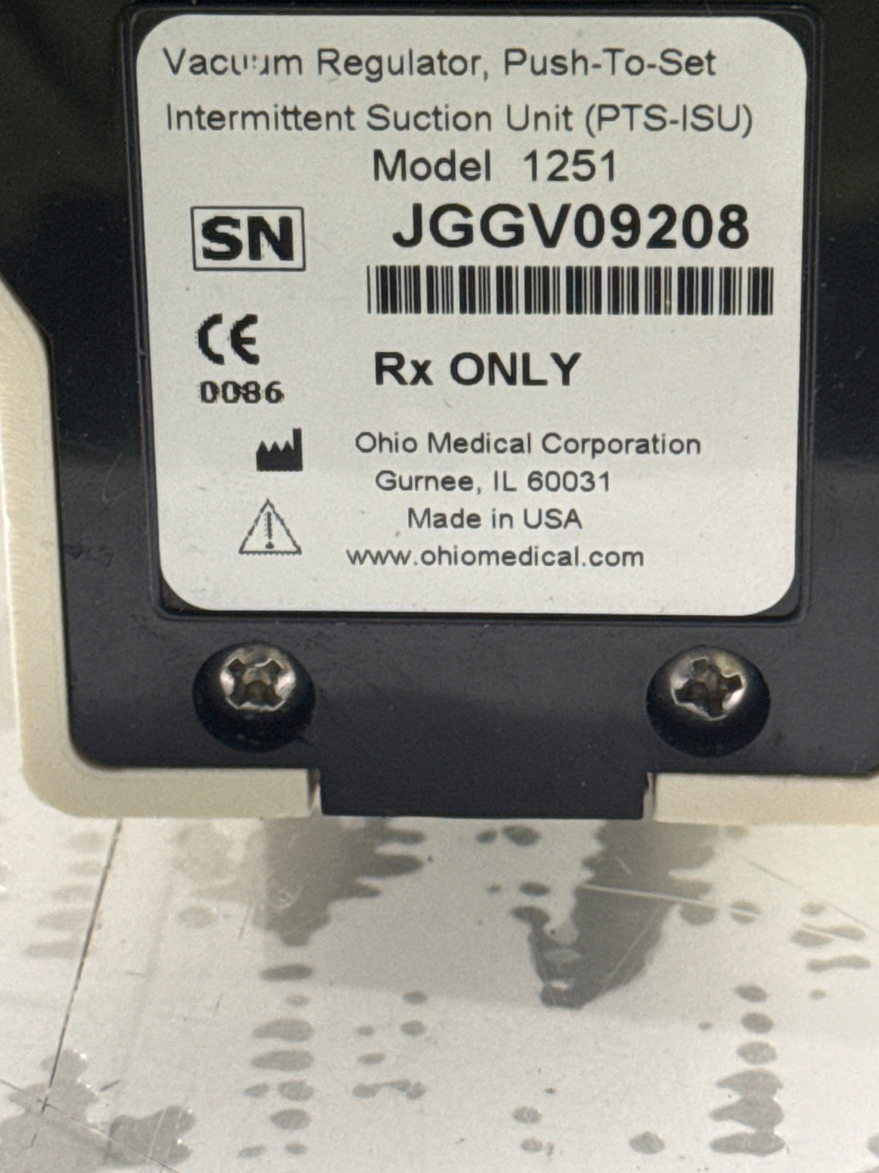 Ohio Medical Corporation 1251 Suction Regulator