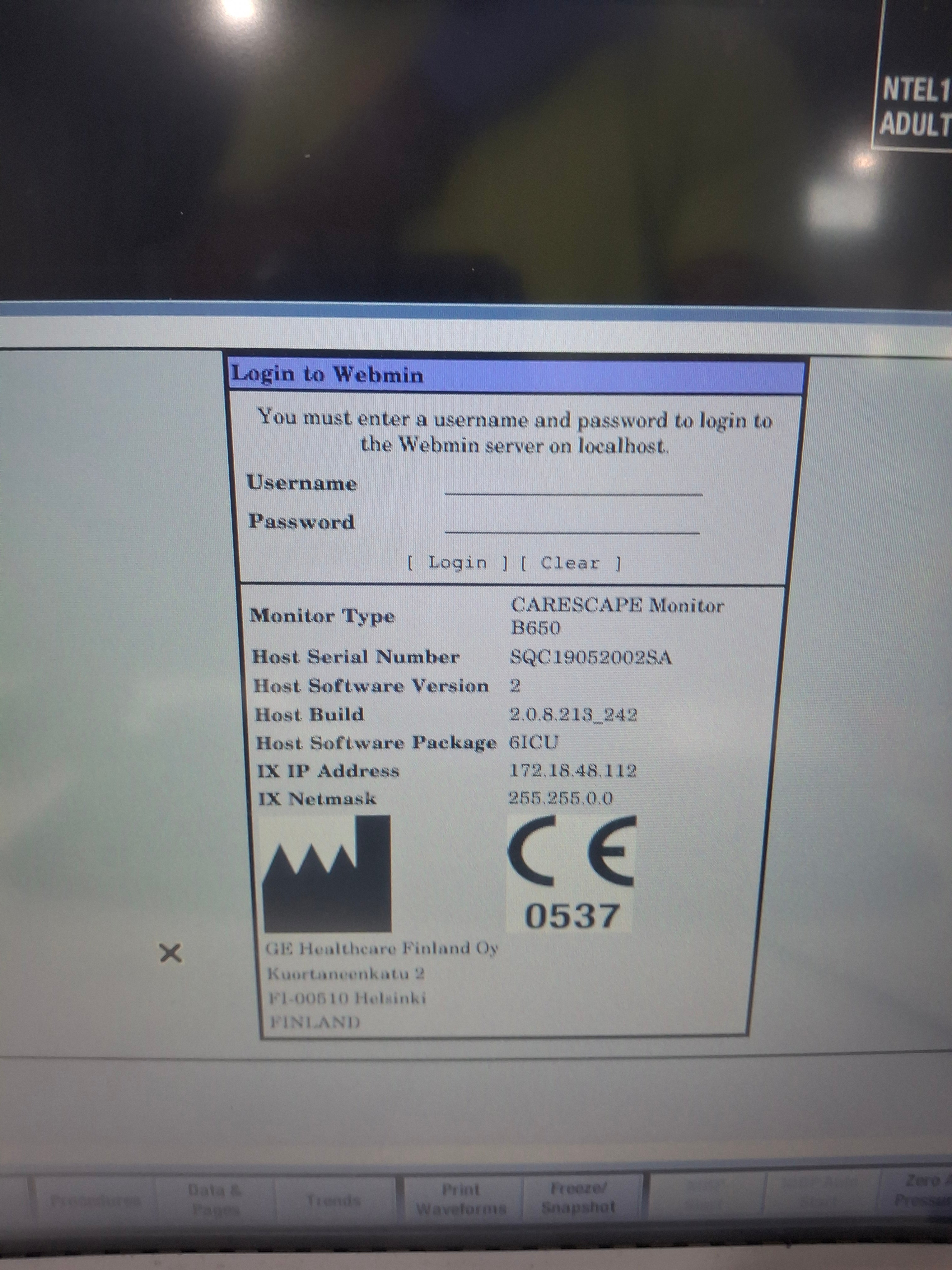 GE Healthcare Carescape B650 Critical Care Patient Monitor