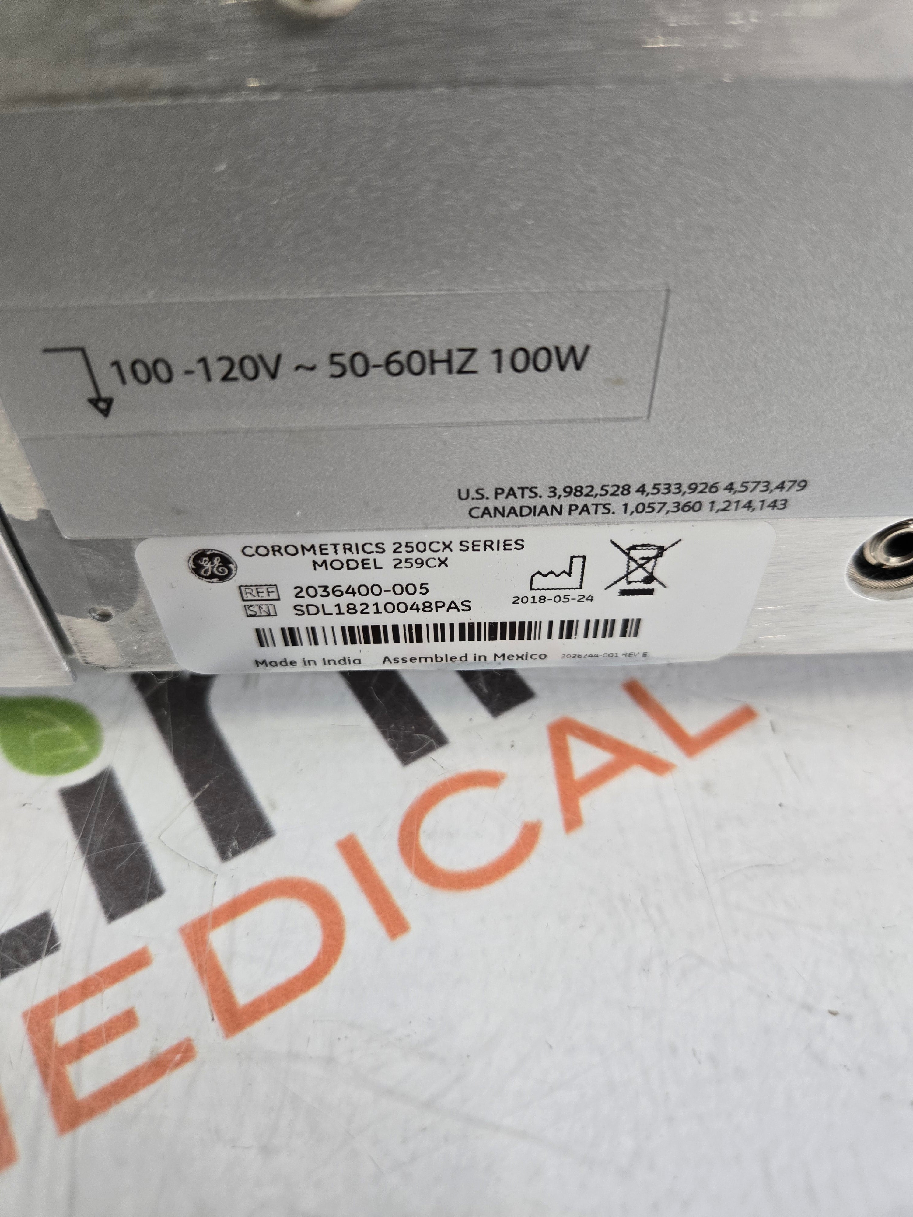 GE Healthcare Corometrics 250cx Series Model 259cx Fetal Monitor