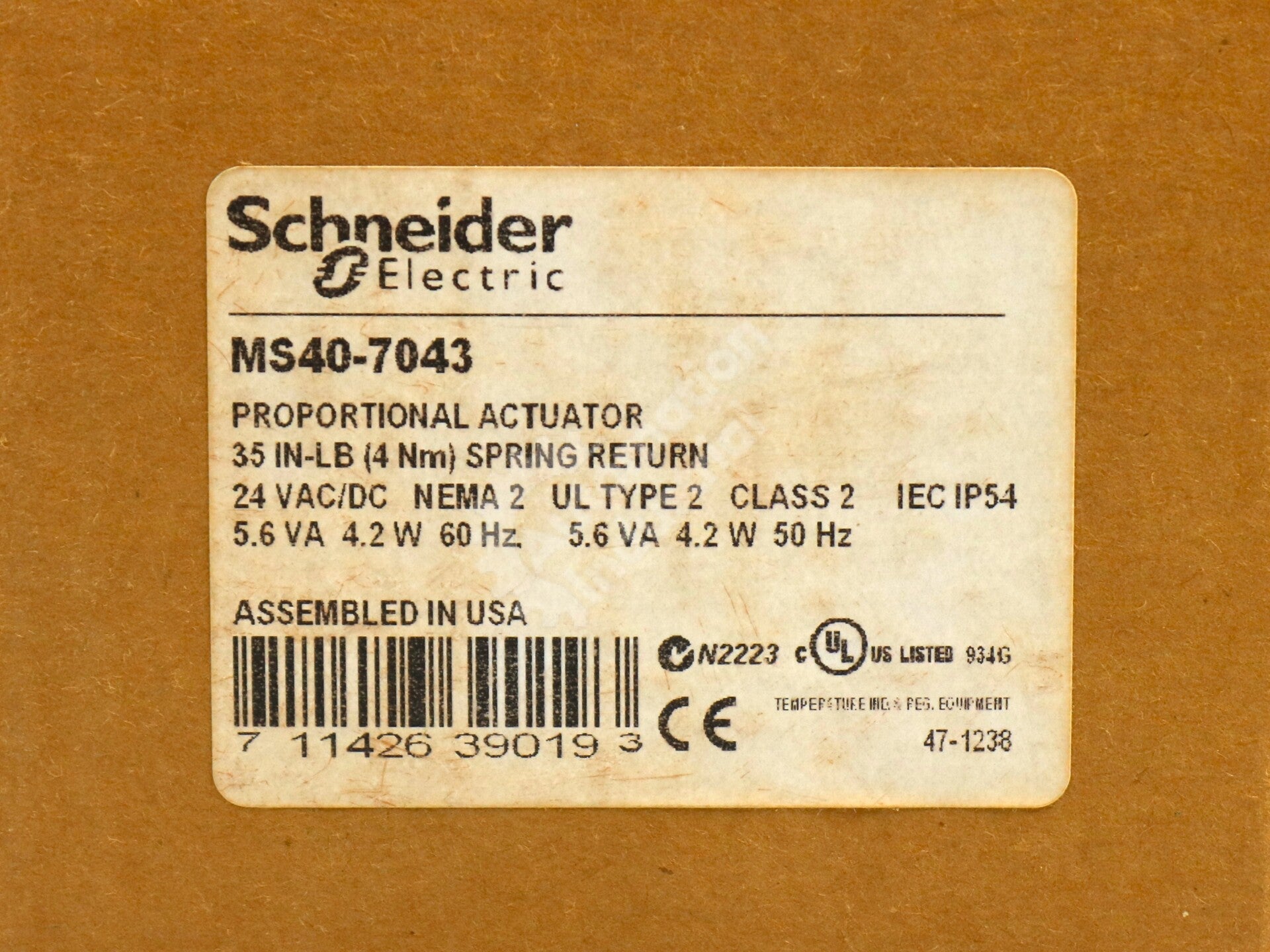 MS40-7043 By Schneider Electric 4Nm Spring Return Proportional Actuator NSFP