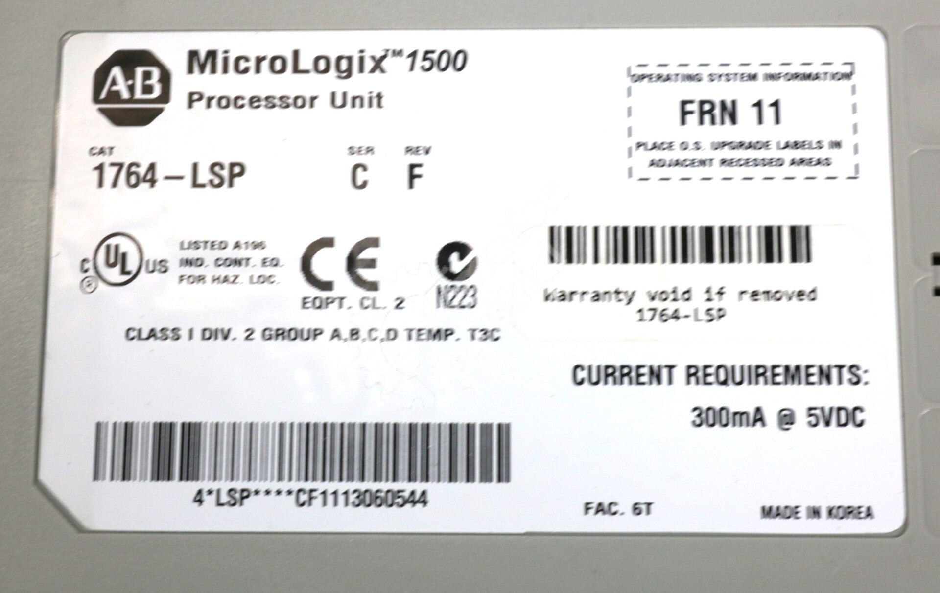 1764-LSP By Allen Bradley MicroLogix 1500 Controller Processor Unit NSFP