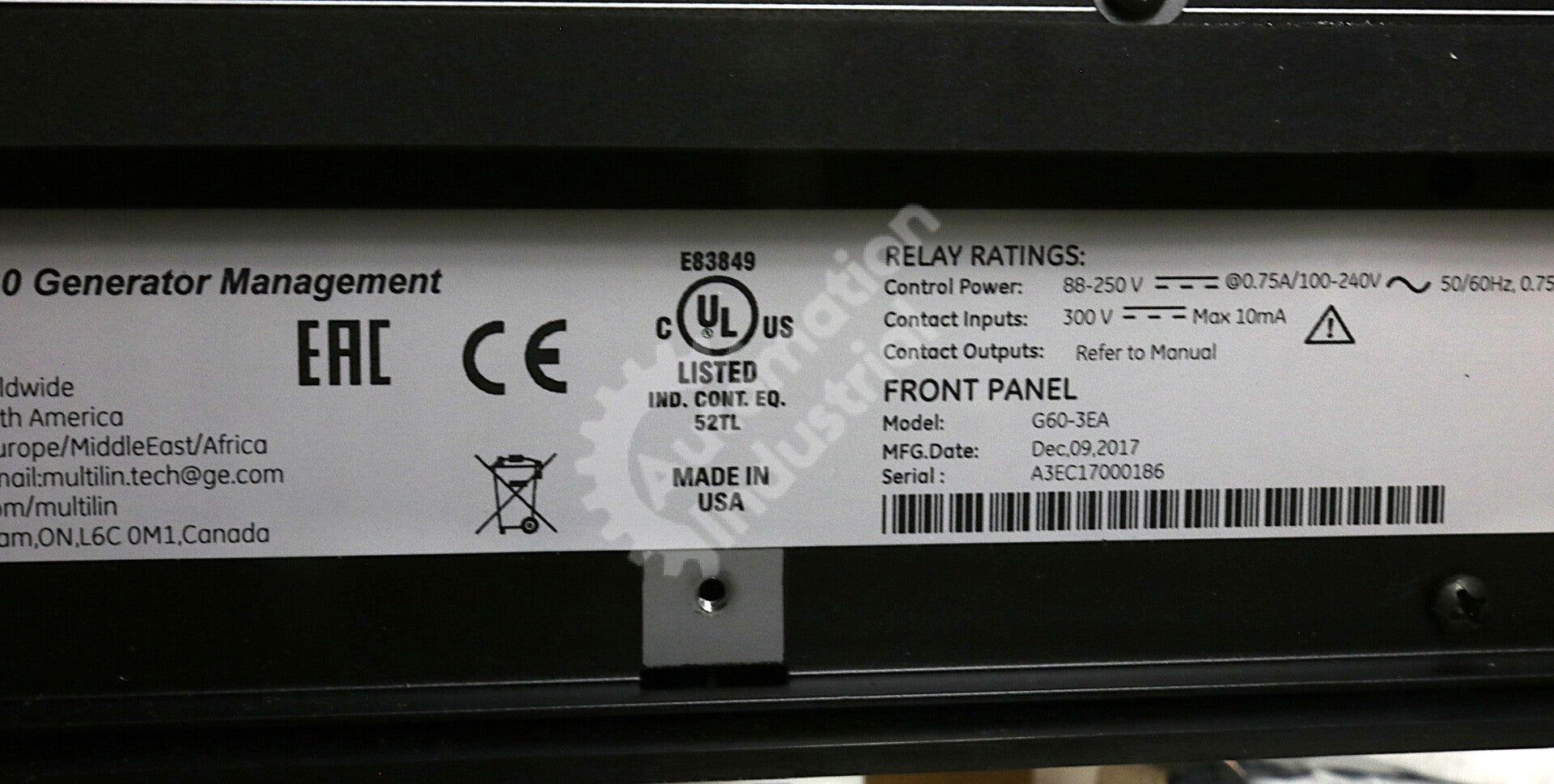 G60-3EA By GE Multilin G60 Generator Protection System NSFP (No Modules)