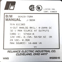 Carregar imagem no visualizador da galeria, 61C365 By Reliance Electric 4-20MA 4 Out Analog Rail Module NSFP AutoMate

