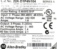 Cargar imagen en el visor de la galería, 22A-D1P4N104 By Allen-Bradley PowerFlex 4 Adjustable Frequency AC Drive
