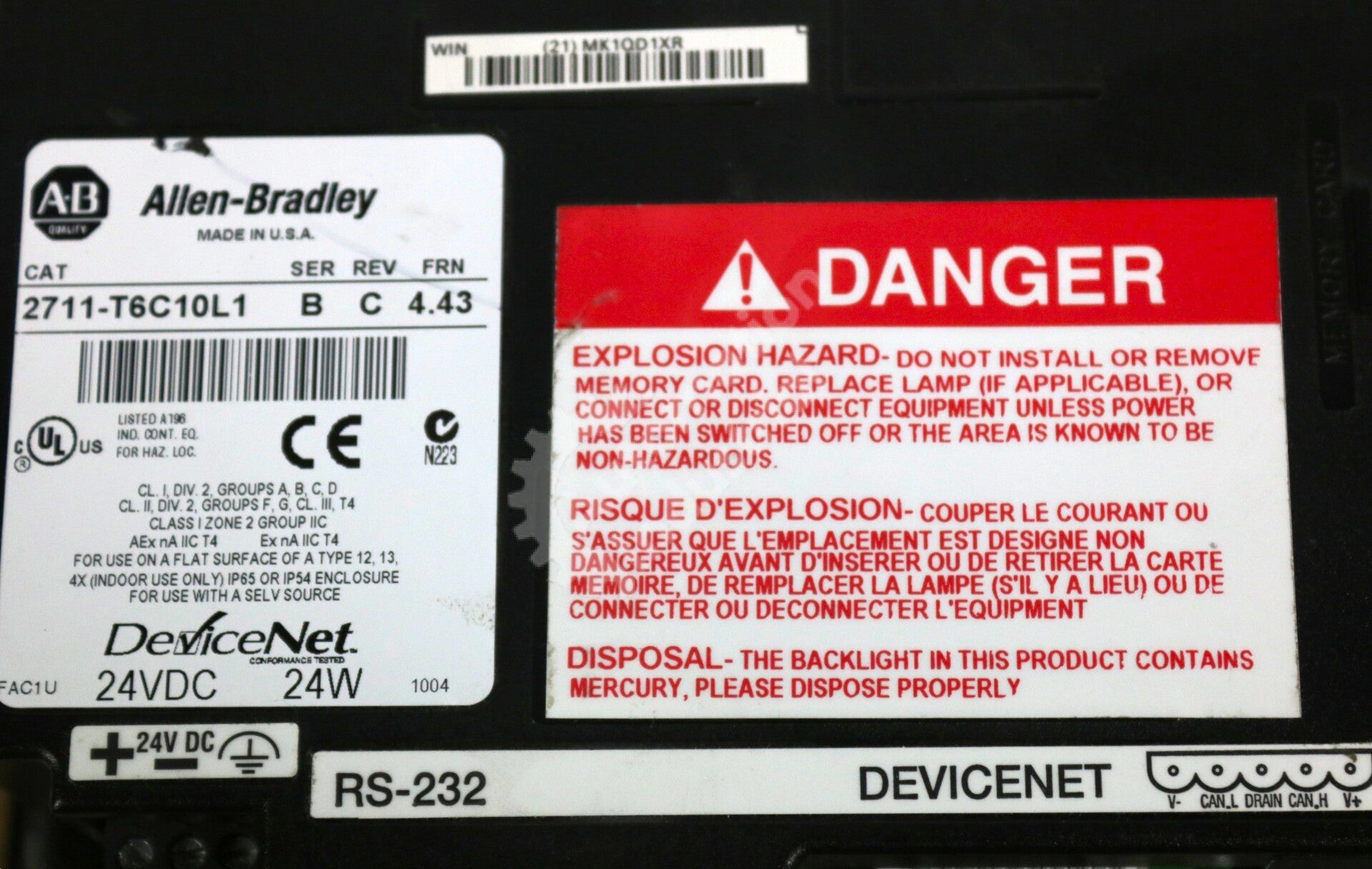 2711-T6C10L1 By Allen Bradley 5.7In 24VDC Color Display Operator Interface