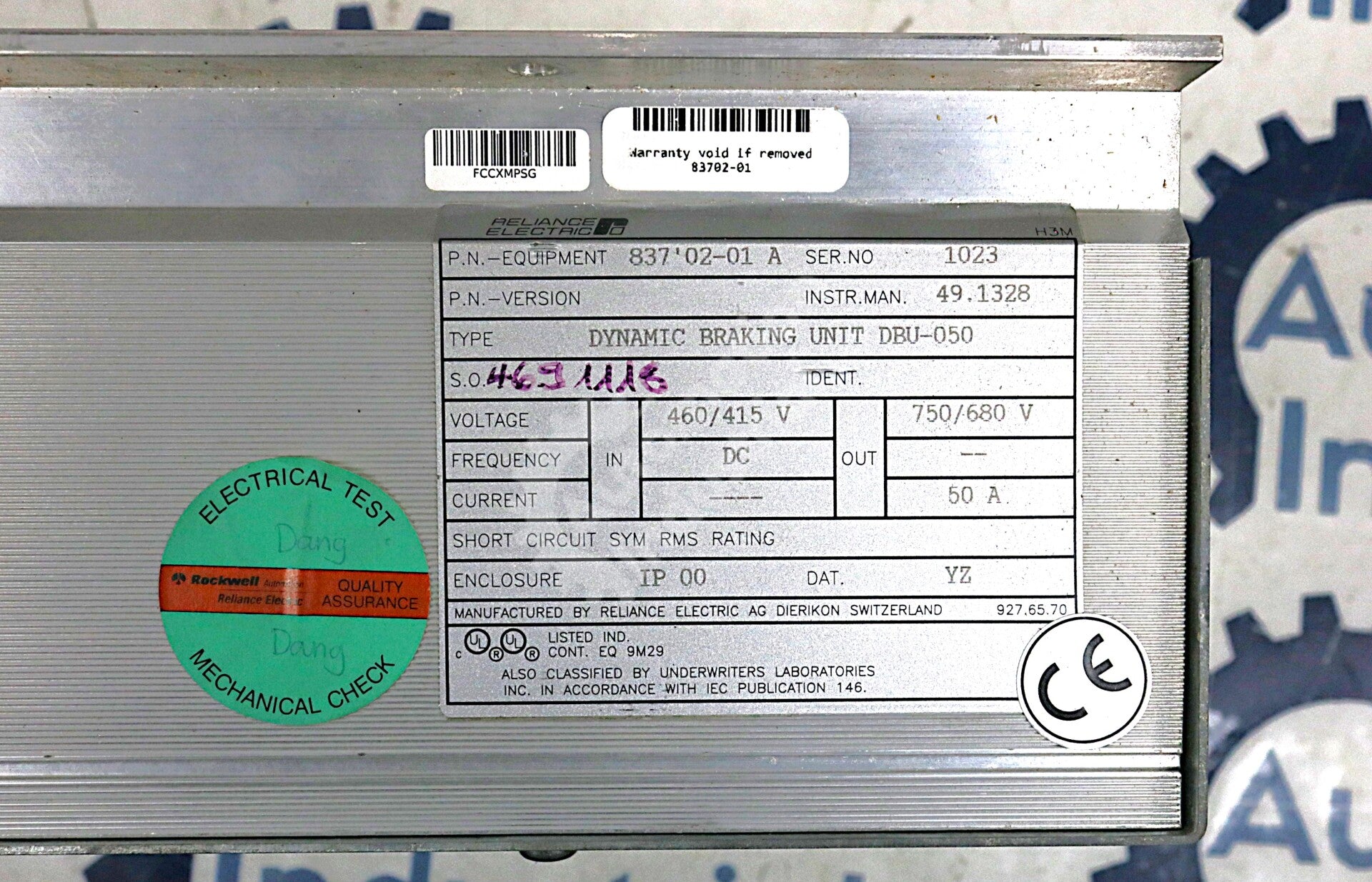 83702-01 By Reliance Electric DBU-050 415-460VDC Dynamic Braking Unit