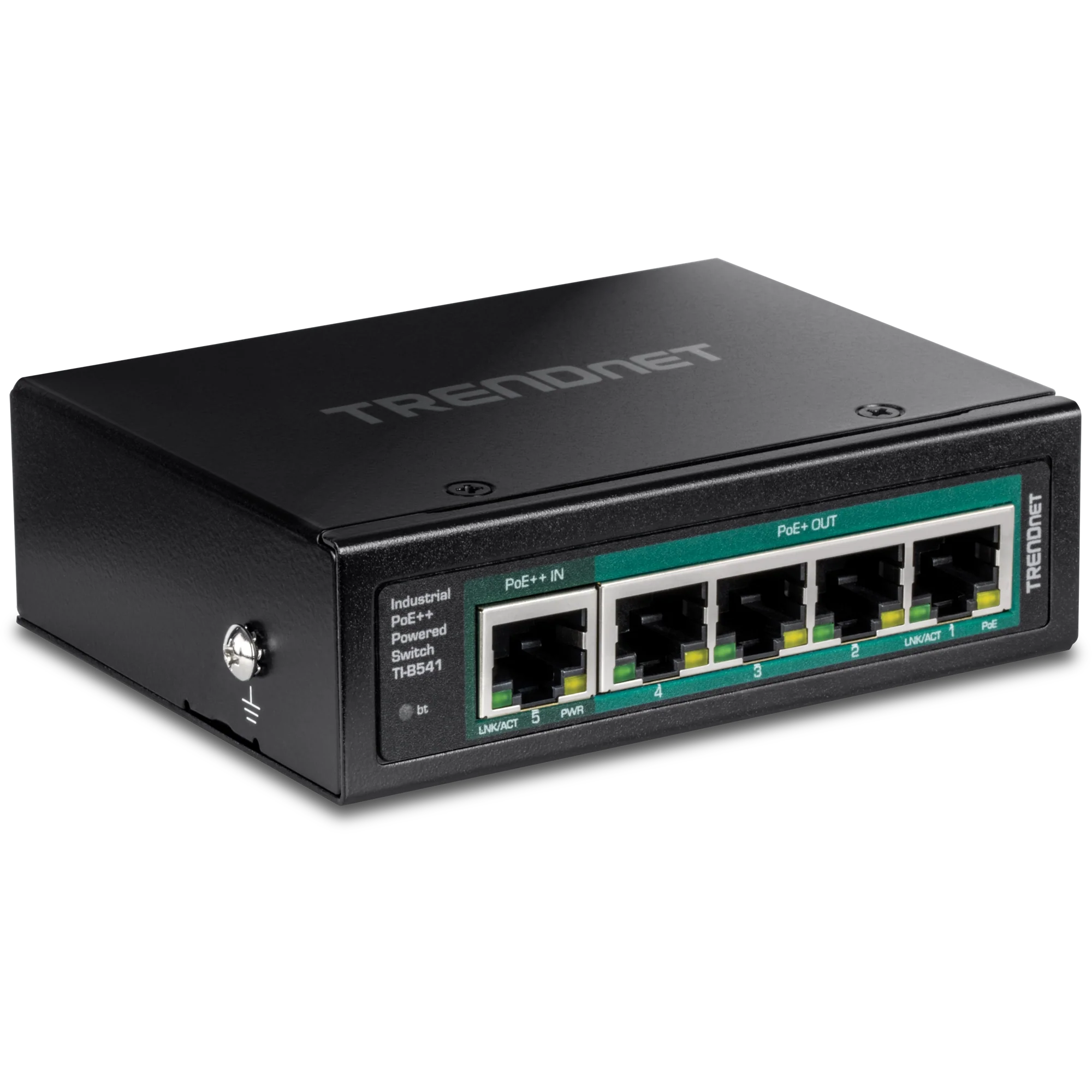TRENDnet TI-B541 5-Port IndustrialGigabit PoE++ Powered DIN-Rail Switch with PoE Pass-Through