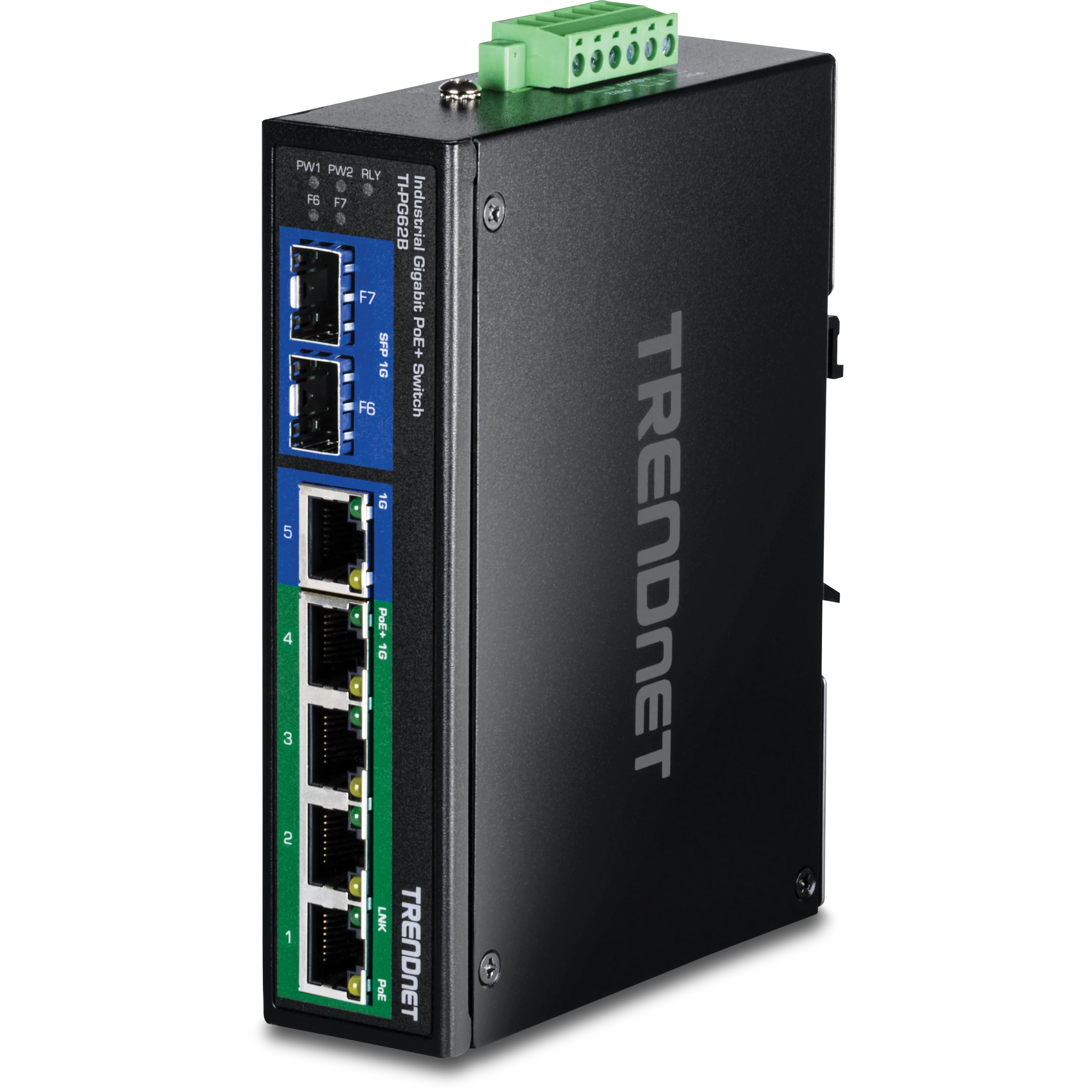 TRENDnet TI-PG62B 6-Port Hardened Industrial Gigabit PoE+ Switch /w 2 SFP