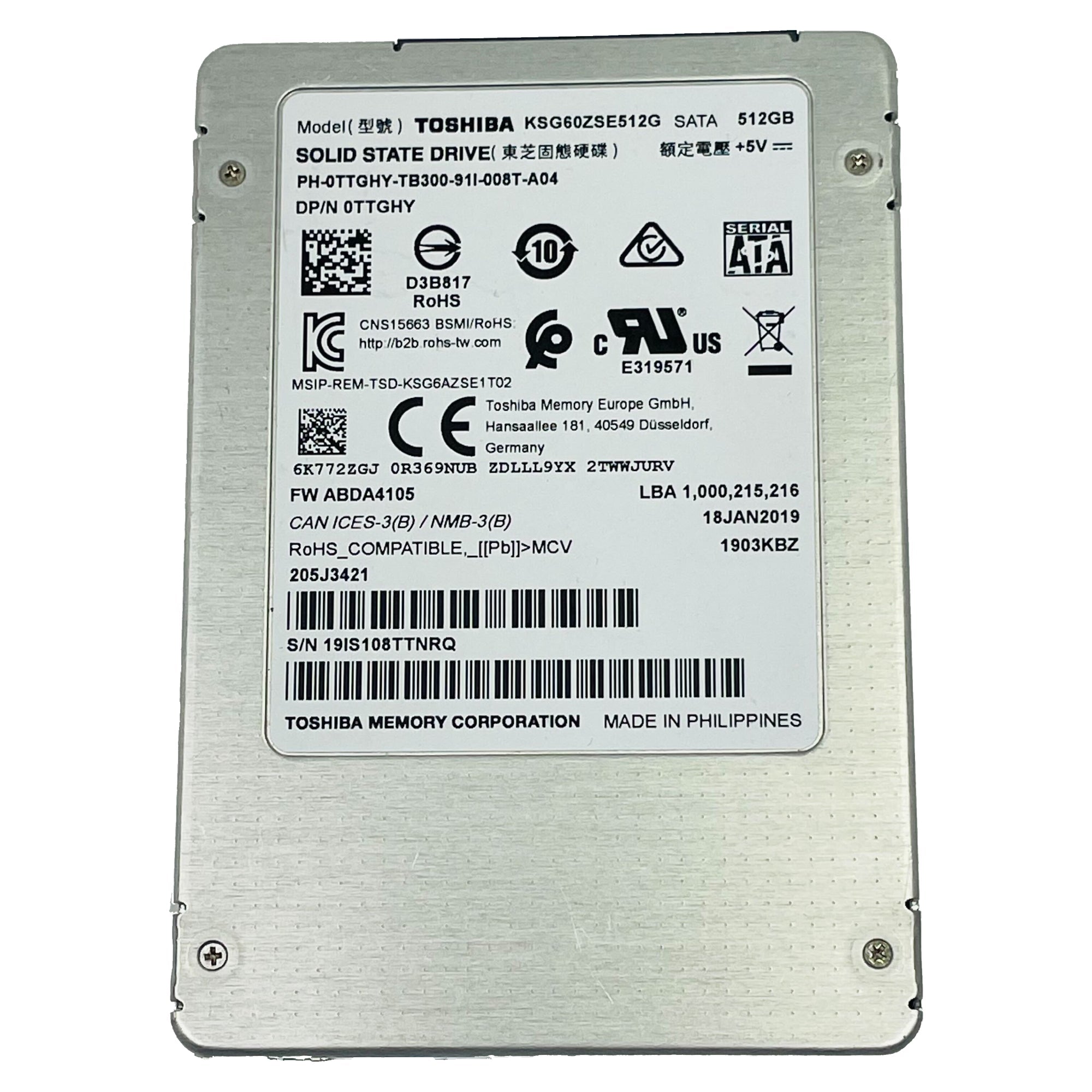 Dell 512GB SATA 6G SFF 2.5" SSD Toshiba 0TTGHY