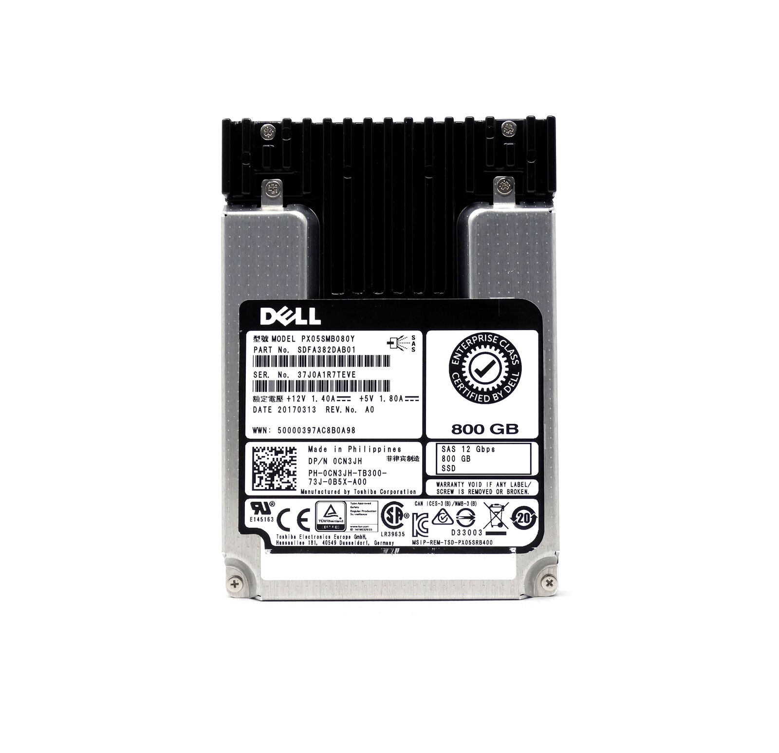 Dell 800GB 12G 12Gbps Write Intensive MLC SAS 2.5'' Enterprise SSD PX05SMB080Y (0CN3JH)