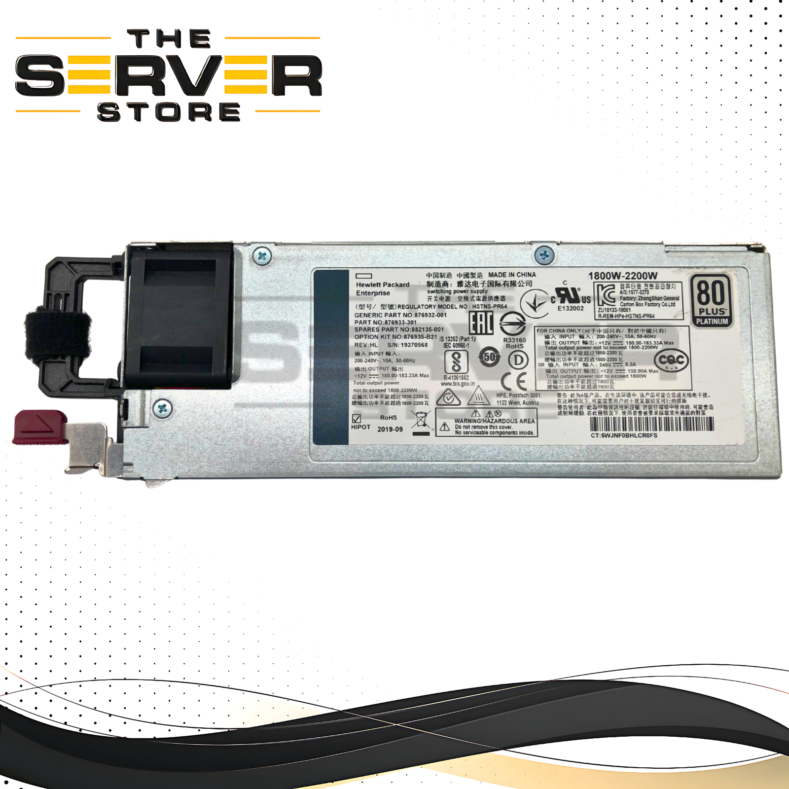 HP ProLiant Gen10 2200W 80+ Platinum Hot-Swap PSU 876935-B21 882135-001