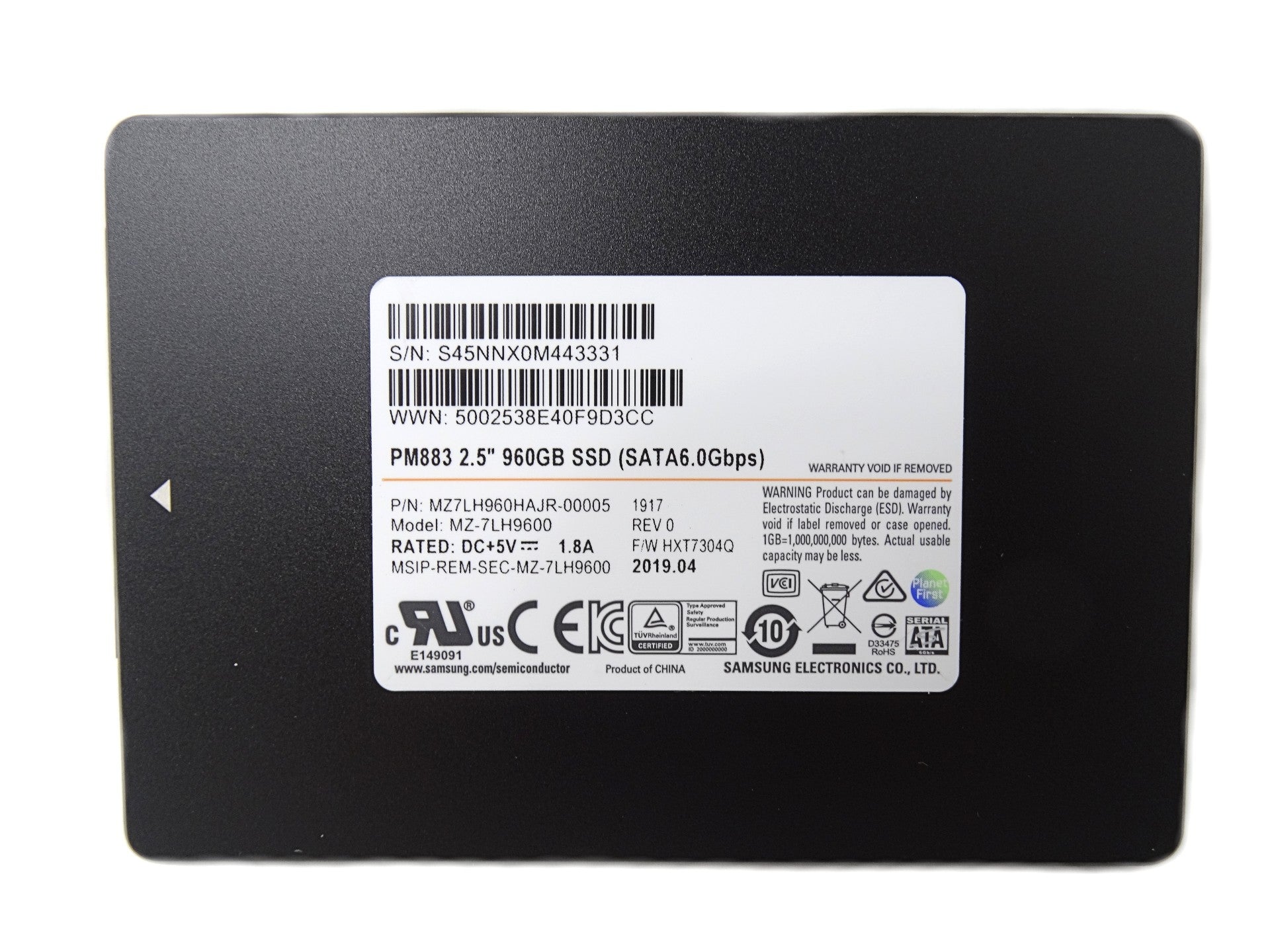 Samsung PM883 960GB 6Gbps SATA 2.5'' Solid State Drive MZ-7LH9600 SSD (MZ7LH960HAJR)