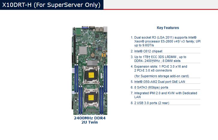 Supermicro Intel Dual LGA2011 E5-2600 v4/ v3 Server Motherboard X10DRT-H