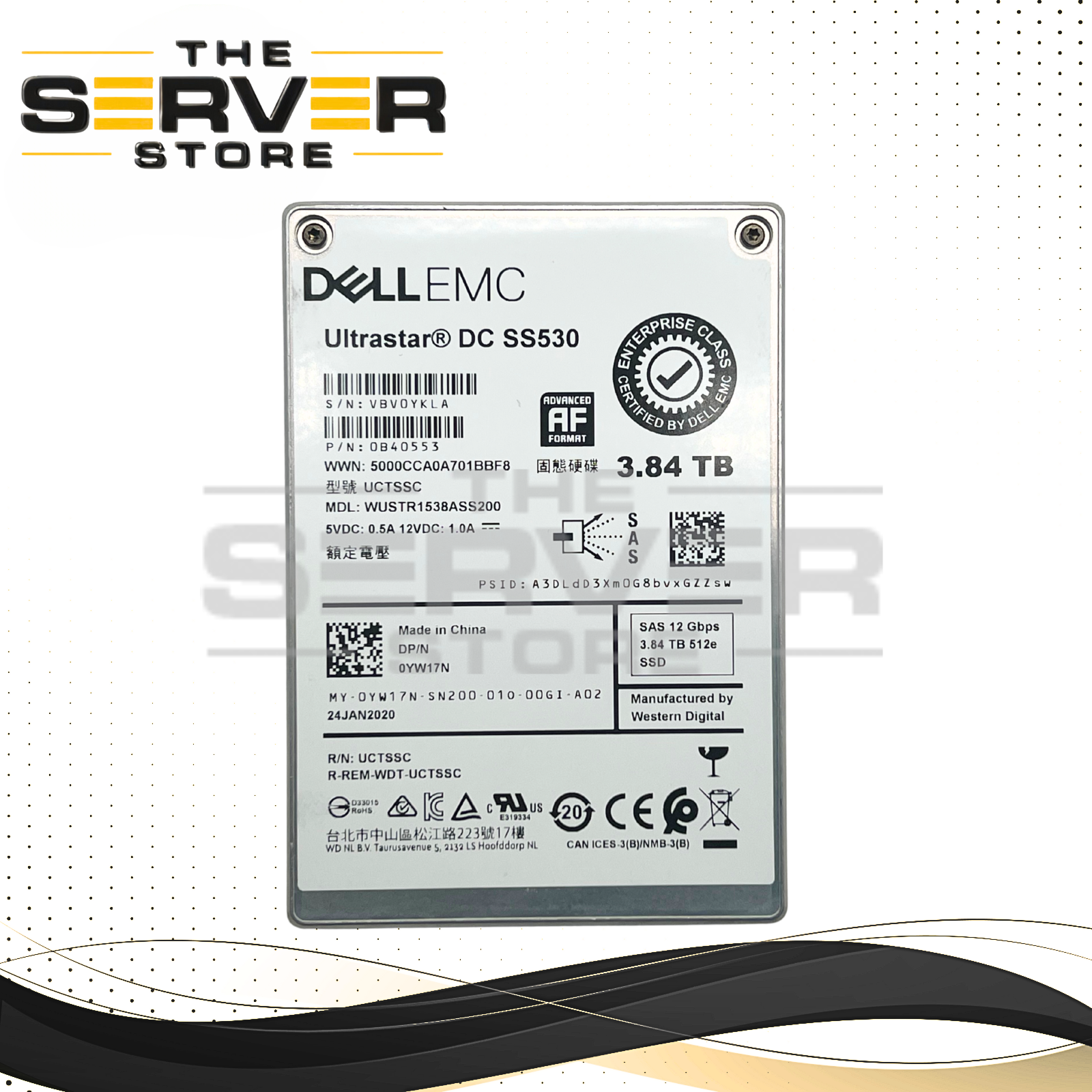 (New Open Box) Dell EMC 3.84TB SAS 12G RI SFF 2.5" SSD WD DC SS530 WUSTR1538ASS200 0YW17N YW17N