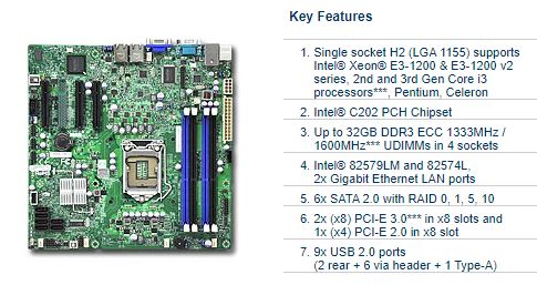 Supermicro Intel Xeon E5-1200 v1/v2 LGA1155 DDR3 Server System Motherboard (MBDX9SCLFO)