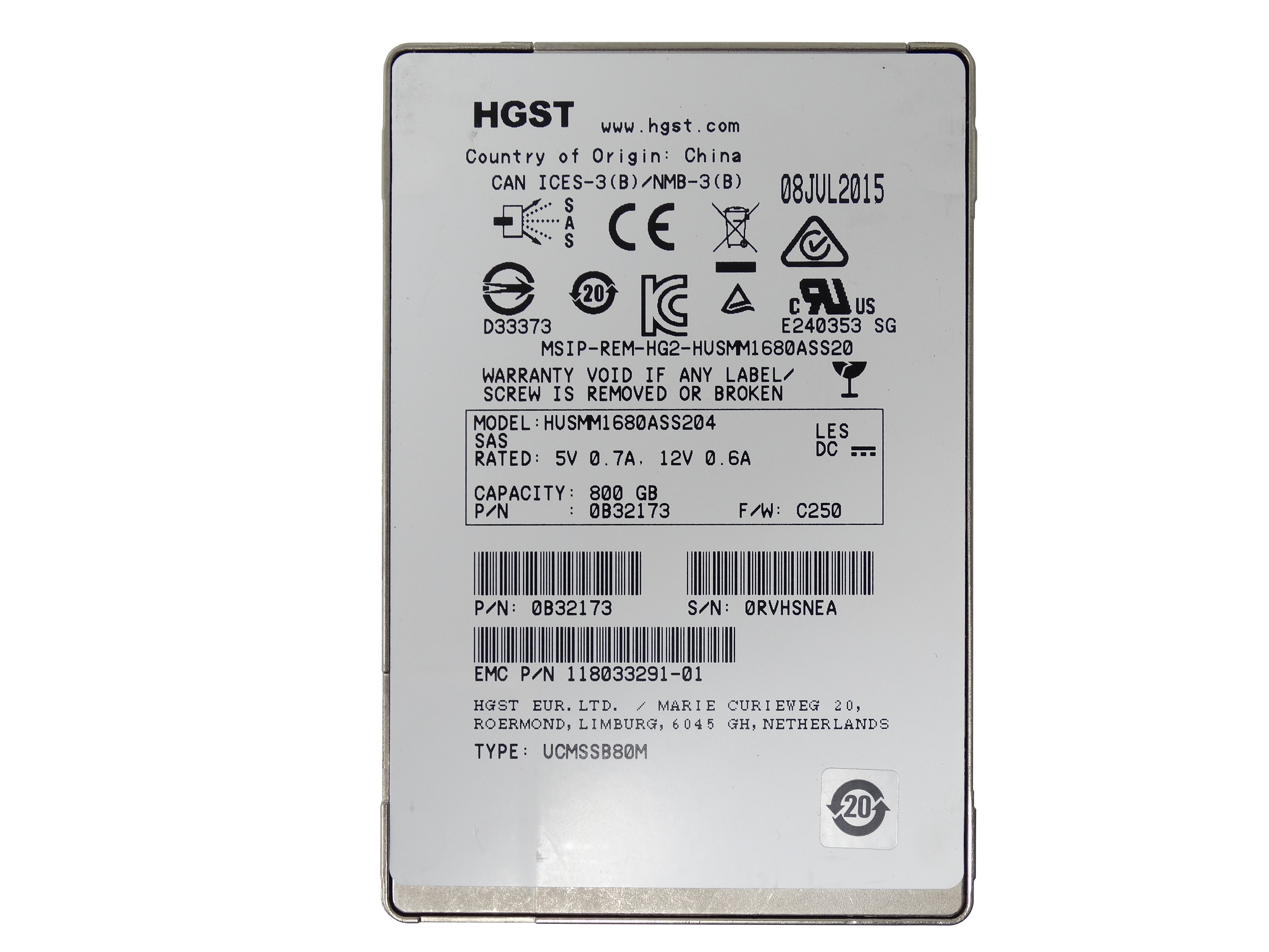 EMC 800GB 12Gbps SAS 2.5'' SFF Solid State Drive SSD (118033291-01)
