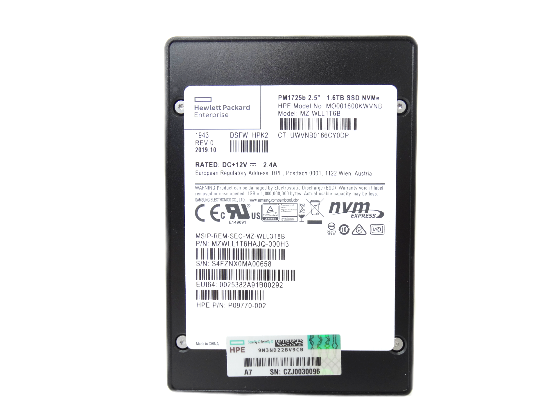 HPE HP PM1725b 1.6TB PCI-E 2.5'' SSD NVMe U.2 (MZWLL1T6HAJQ-000H3)