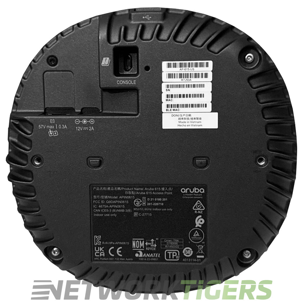 HPE Aruba R7J50A 802.11ax Wi-Fi 6E AP-615 (US) Tri Band 2x2 Internal Ant WAP