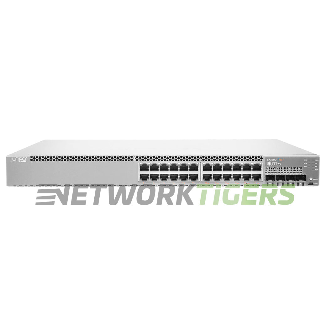 NEW Juniper EX3400-24P 24x 1GB PoE+ RJ45 4x 10GB SFP+ 2x QSFP+ F-B Air Switch