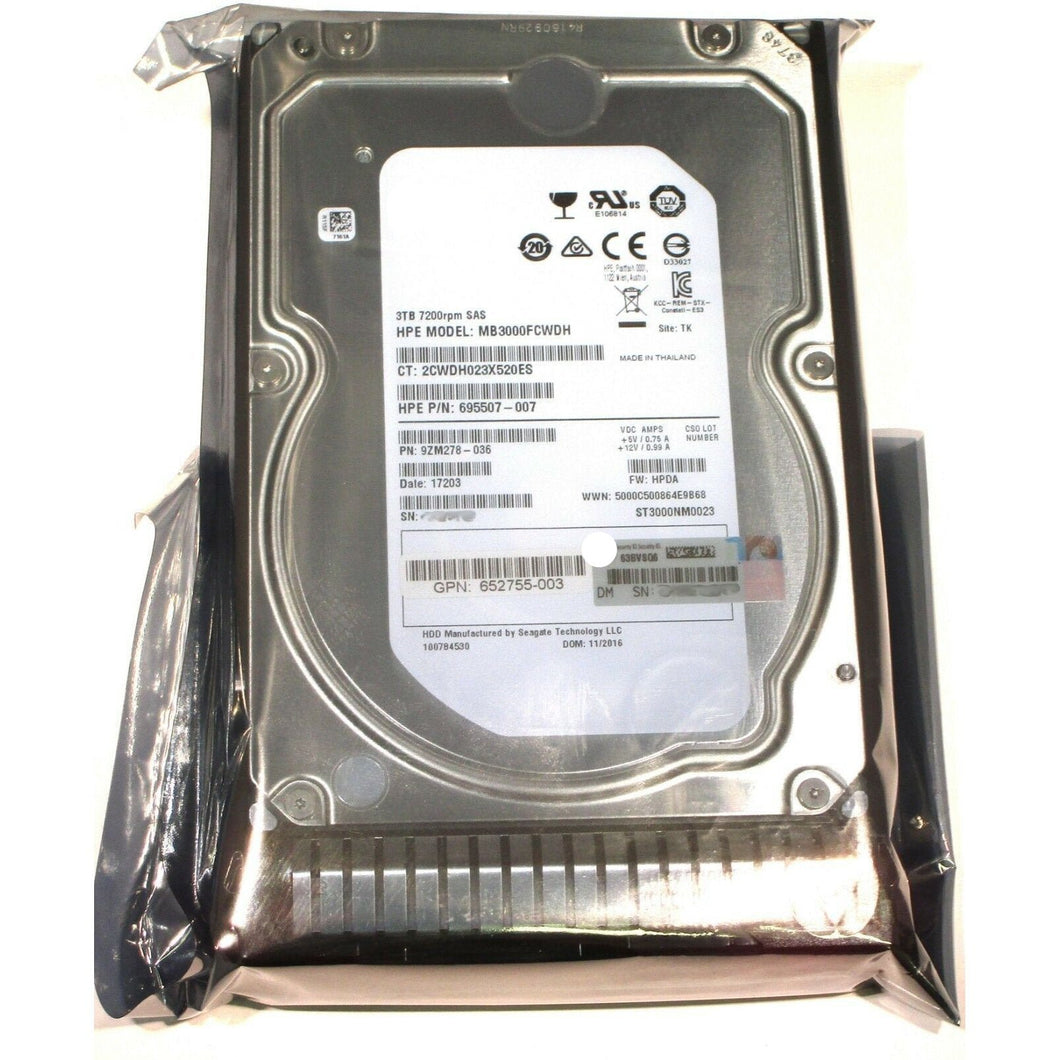 653959-001 HP 3TB 6G 7.2K RPM SAS LFF SC Mid Line HDD 652766-B21-FoxTI