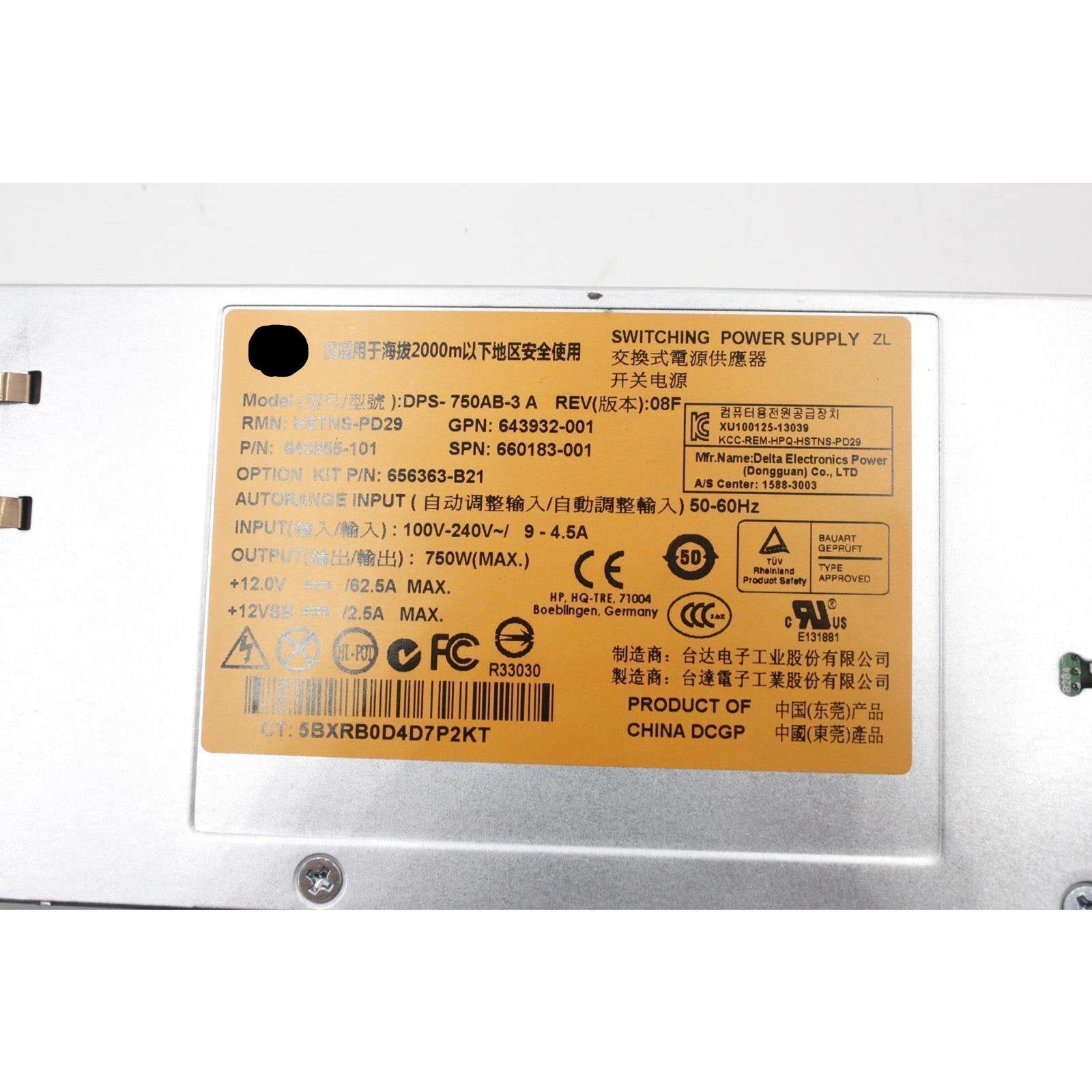 HP HEWLETT PACKARD DPS-750AB-3 A, SWITCHING POWER SUPPLY T58629 Fonte-FoxTI