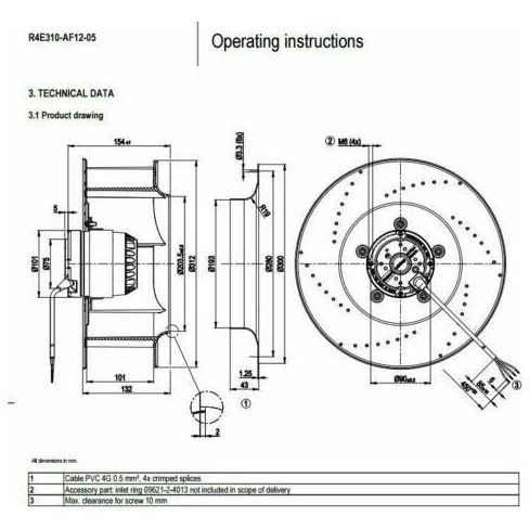 Cooler Ebmpapst R4E310-AF12-05 Centrifugal Fan 230VAC 105/150W For Inverter Cooling Fan - MFerraz Tecnologia